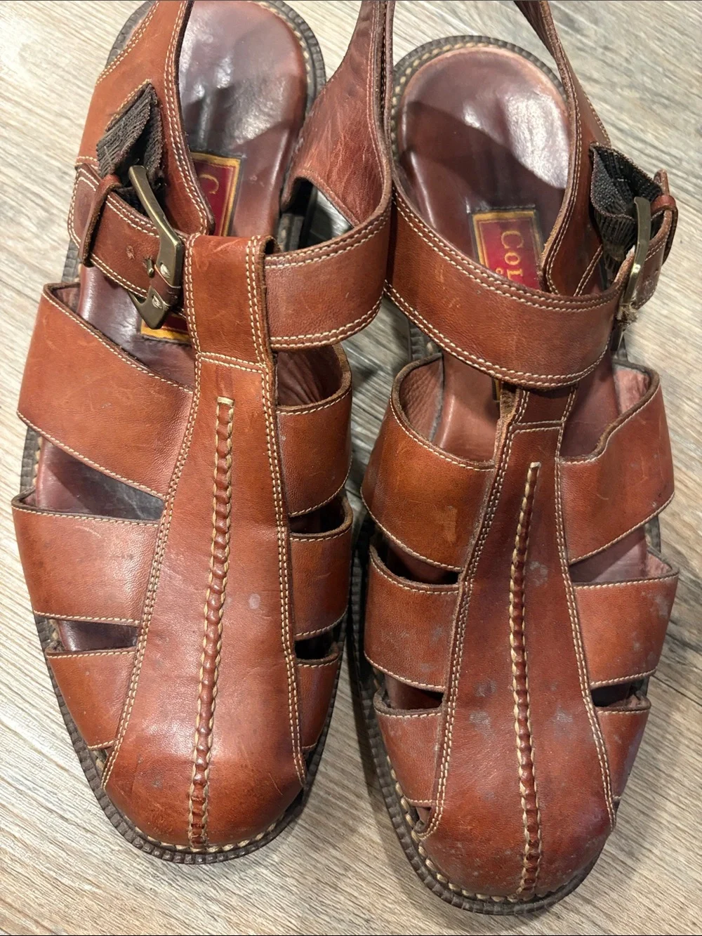 Cole Haan Men’s Tan Brown Leather Fisherman Sandals